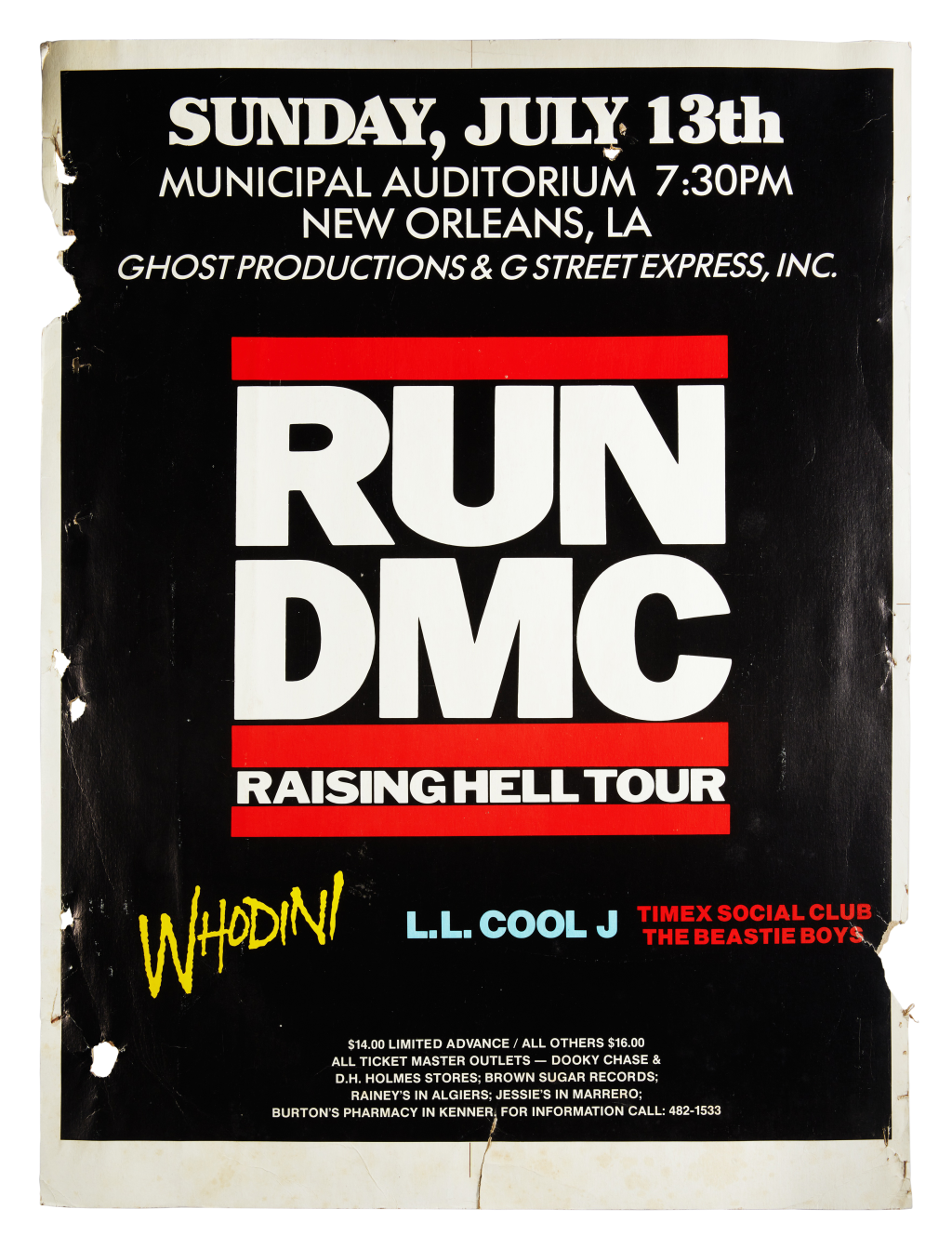 View full screen - View 1 of Lot 35. Run-DMC Raising Hell Tour at the Municipal Auditorium concert poster, 1986 .