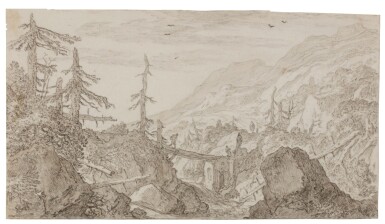View full screen - View 1 of Lot 134. Mountain landscape with a bridge.