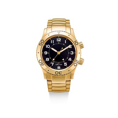 View full screen - View 1 of Lot 373. BREGUET | TYPE XX, REFERENCE 3860 A YELLOW GOLD WRISTWATCH WITH DATE, ALARM AND BRACELET, CIRCA 2000.