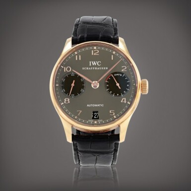 View full screen - View 1 of Lot 192. 'Dragon Year' limited edition of 888 pieces, Portugieser reference IWC5001 Montre bracelet en or rose avec date et réserve de marche de 7 jours | Pink gold wristwatch with date and 7 days power reserve Vers 2012 | Circa 2012.