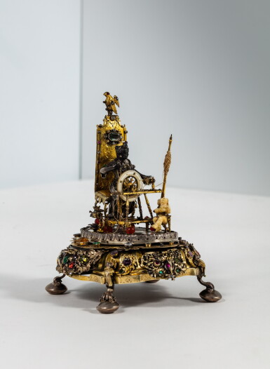 View full screen - View 1 of Lot 103. A jewelled parcel-gilt silver mother of pearl, tortoiseshell and ivory figural group, probably Augsburg, circa 1725 and possibly later.