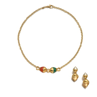 View full screen - View 1 of Lot 385. Gold, Citrine and Tourmaline 'Naturalia' Necklace and Pair of Gold and Diamond 'Naturalia' Earclips.