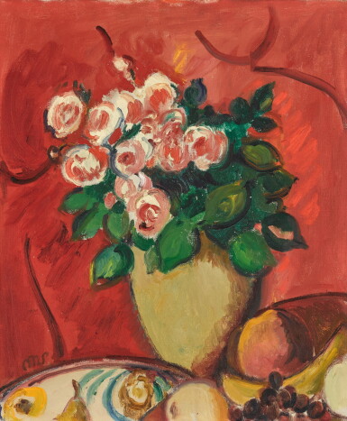View full screen - View 1 of Lot 483. Still Life with Vase of Flowers and Fruit.