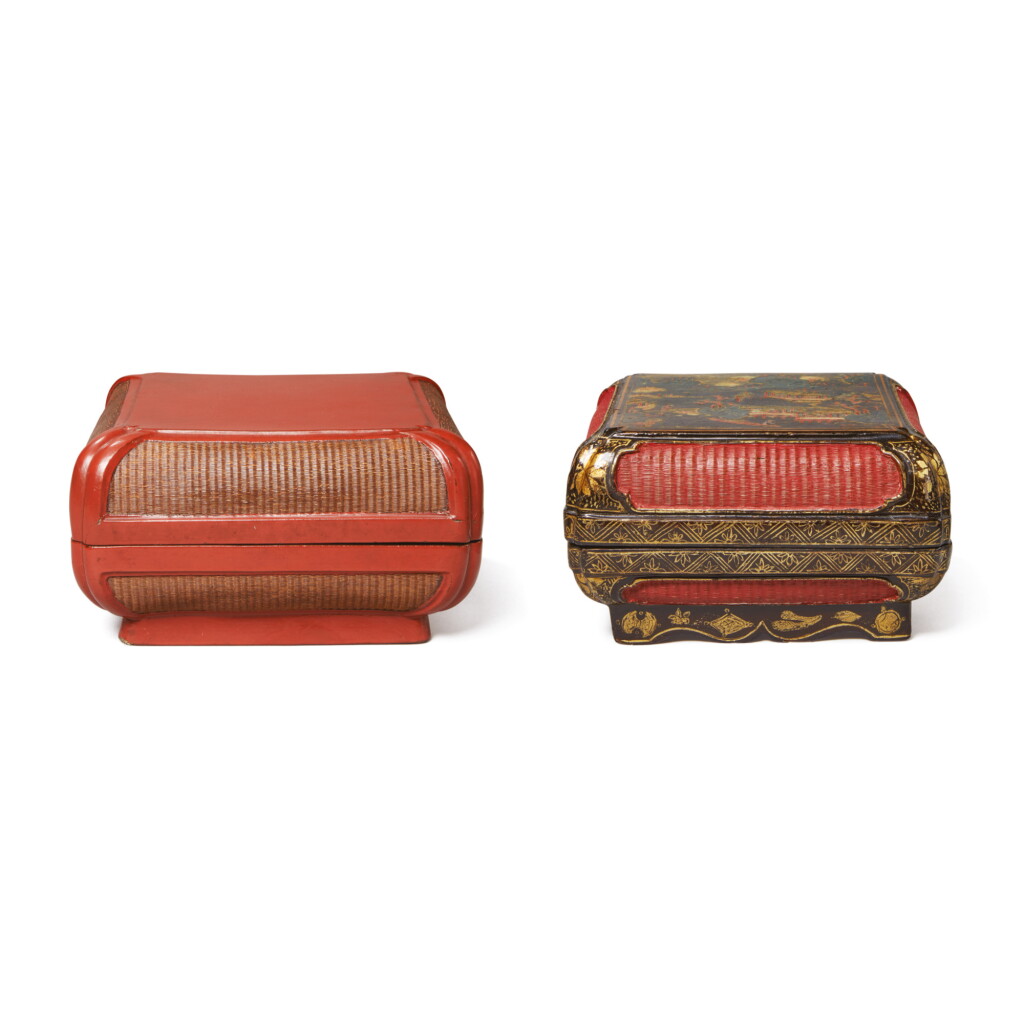 全螢幕檢視 - 查看1049TWO LACQUER AND BASKETRY SQUARE BOXES AND COVERS, MING / QING DYNASTY的1