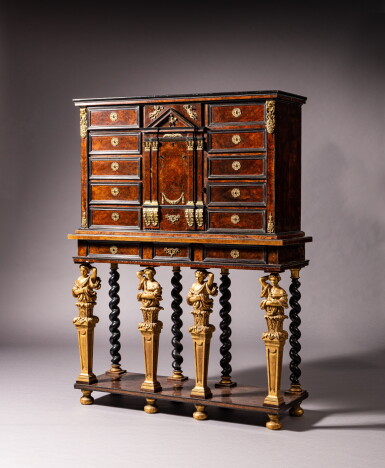 View full screen - View 1 of Lot 395. A gilt-bronze mounted and walnut burr cabinet, 17th century, attributed to Pierre Gole | Cabinet en loupe de noyer et monture de bronze doré du XVIIe siècle, attribué à Pierre Gole.