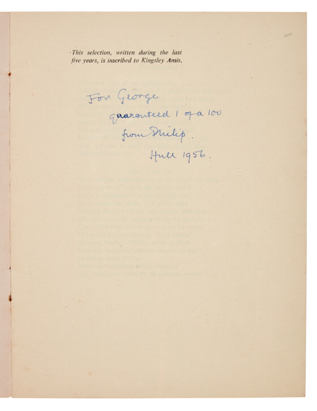 View full screen - View 1 of Lot 338. Philip Larkin | XX Poems, 1951, inscribed.