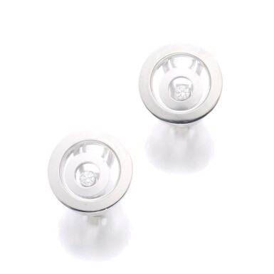 View full screen - View 1 of Lot 586. CHOPARD | PAIR OF GOLD AND DIAMOND EAR CLIPS, 'HAPPY SPIRIT'.
