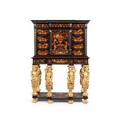 View full screen - View 1 of Lot 16. A Louis XIV gilt-bronze mounted tinted wood, ebony, giltwood, brass and pewter flower marquetry cabinet, parisian workshop, circa 1680 | Cabinet à deux corps en marqueterie de bois teintés, ébène, laiton, étain bois doré et bronze doré d'époque Louis XIV, atelier parisien, vers 1680.