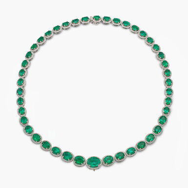 View full screen - View 1 of Lot 1437. Emerald and Diamond Necklace |「贊比亞」祖母綠 配 鑽石 項鏈 (祖母綠總重約42.32克拉).