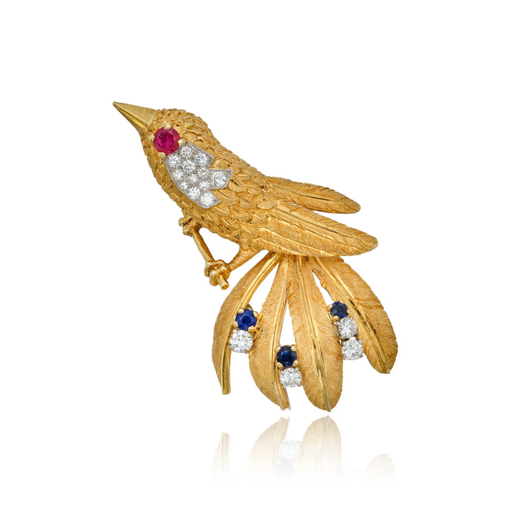 View full screen - View 1 of Lot 206. Gold, Ruby, Sapphire and Diamond Dress Clip, France.