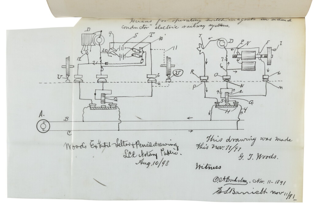 View full screen - View 1 of Lot 70. MCELROY AND NICHOLSON PATENT DOCUMENTS, PRIMARILY RELATING TO GRANVILLE T. WOODS | Collection of documents compiled by the United States Patent Office. V.p., 1887–1891.