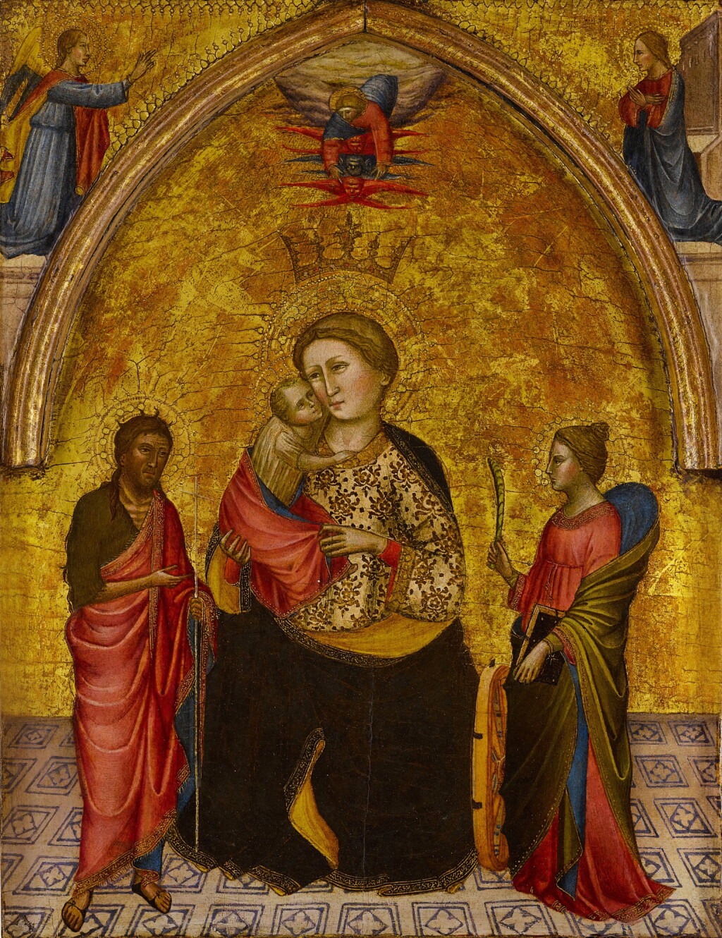 View full screen - View 1 of Lot 2. Madonna and Child with Saints John the Baptist and Catherine of Alexandria with God the Father, and the Annunciation.