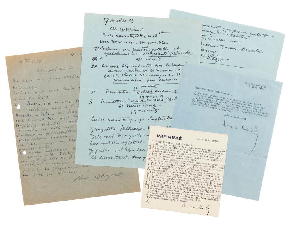 View full screen - View 1 of Lot 99. Ensemble de 5 lettres autographes signées de Chagall (1), Kandinsky (2) et Léger (1)..
