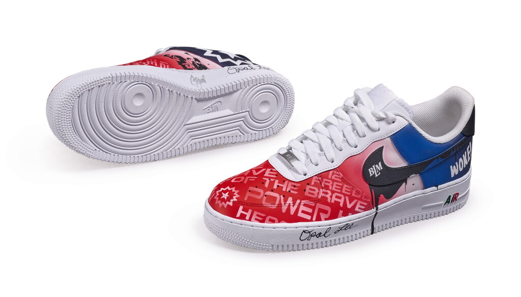 Voir en plein écran - Voir 1 du lot 118. Custom Air Force 1, by Opal Lee, Niko Brim, & Sierato in honor of Juneteenth Holiday Campaign, Size 10.5.