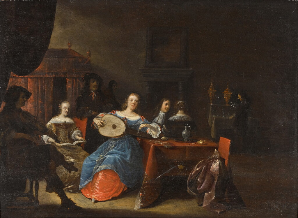 View full screen - View 1 of Lot 56. ANTHONIE PALAMEDESZ. | AN ELEGANT COMPANY MAKING MUSIC IN AN INTERIOR.