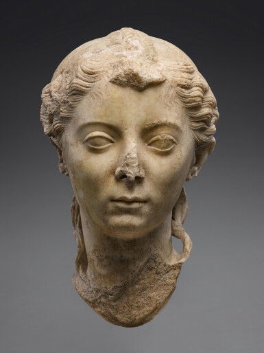 View full screen - View 1 of Lot 18. A Marble Portrait Head of a Girl, Roman Imperial, Augustan, 27 B.C. - A.D. 14.