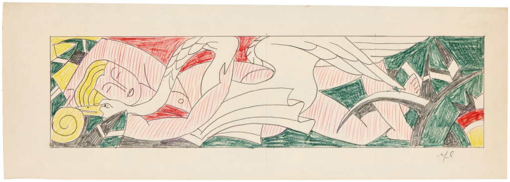 View full screen - View 1 of Lot 332. Leda and the Swan (Bathtub Panels) (Study).
