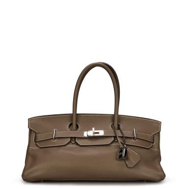 View full screen - View 1 of Lot 13. Etoupe Shoulder Birkin in Clemence Leather with Palladium Hardware, 2005.