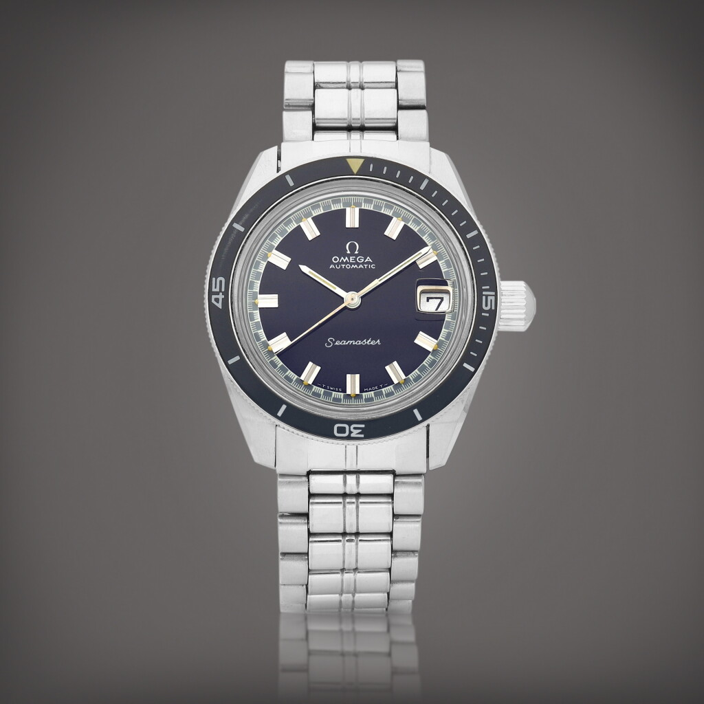 View full screen - View 1 of Lot 8883. Seamaster | A stainless steel wristwatch with date and bracelet, Circa 1969 | 歐米茄 | 精鋼鏈帶腕錶,備日期顯示,約1969年製.
