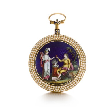 View full screen - View 1 of Lot 1339. A gold, enamel, pearl and diamond-set verge watch Circa 1790.