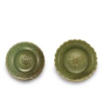 TWO SMALL CELADON-GLAZED DISHES MING DYNASTY | 明 青釉劃花花口盤一組兩件