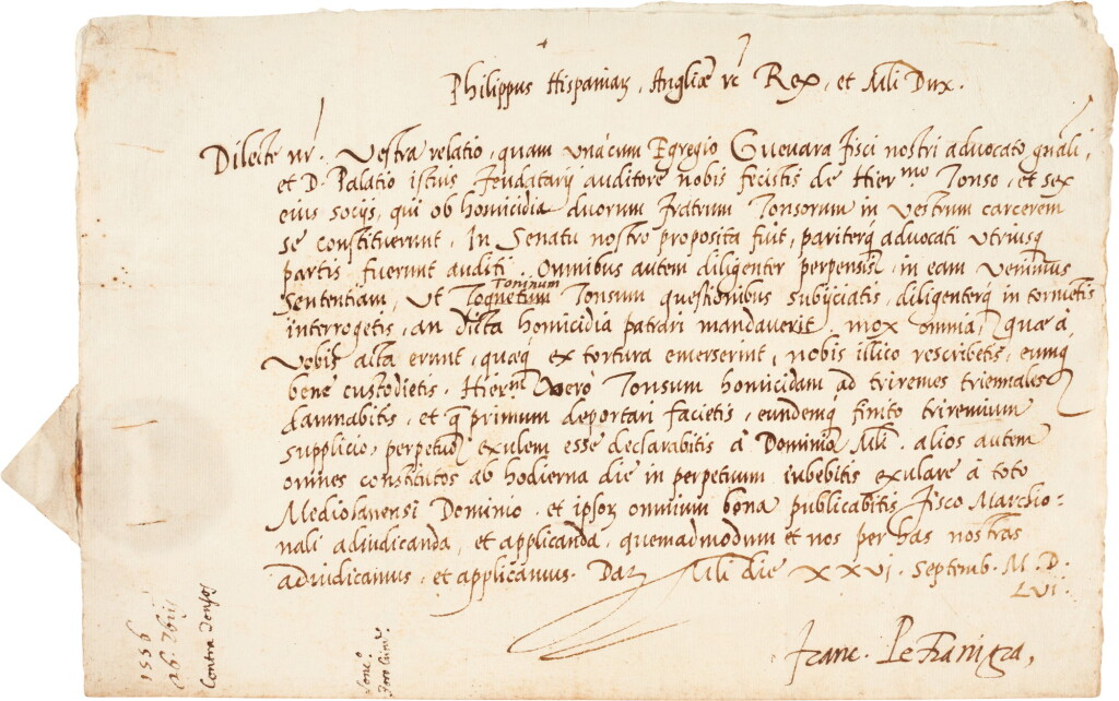 View full screen - View 1 of Lot 106. Sixteenth Century | Two legal documents, Italian and English, 1556-77.