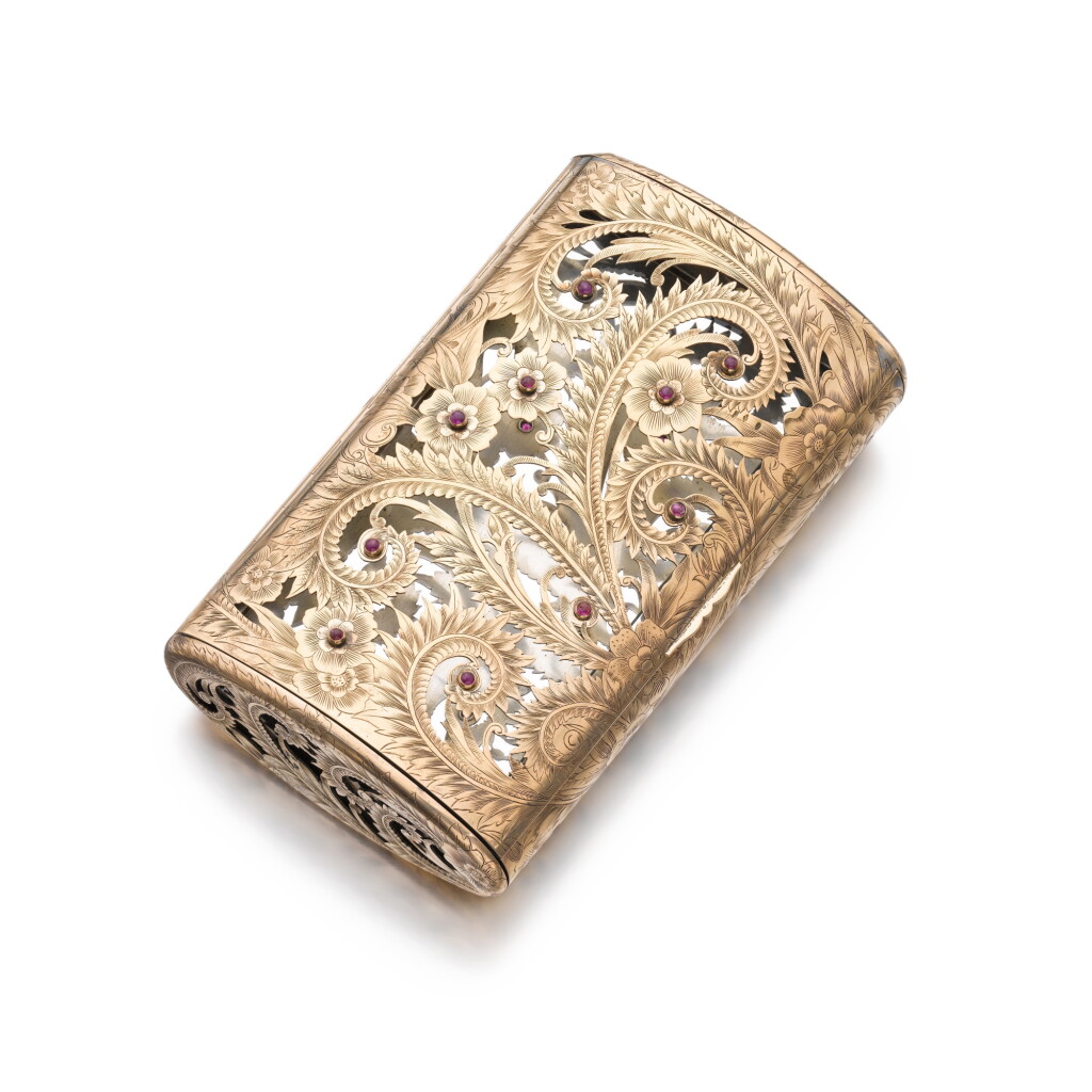 View full screen - View 1 of Lot 361. Silver, gold and ruby vanity case | 寶詩龍 銀及黃金鑲紅寶石化妝盒.