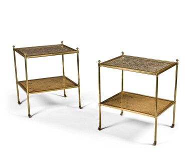 View full screen - View 1 of Lot 162. A pair of Regency style two-tier brass tables by Mallett, 20th century.