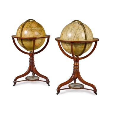 View full screen - View 1 of Lot 230. A pair of Regency 21-inch celestial and terrestrial globes by Cary, early 19th century.