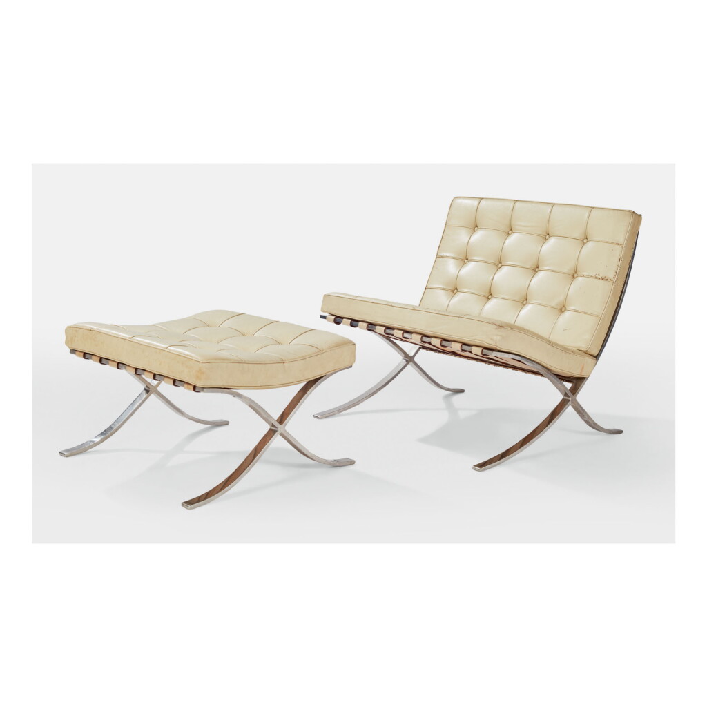 View full screen - View 1 of Lot 222. LUDWIG MIES VAN DER ROHE | "BARCELONA" CHAIR AND OTTOMAN.