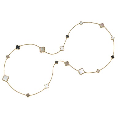 View full screen - View 1 of Lot 144. Gold, Mother-of-Pearl and Onyx 'Magic Alhambra' Necklace, France.