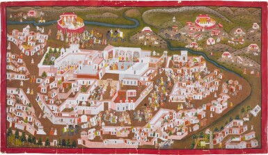 View full screen - View 1 of Lot 61. The pilgrimage of Maharana Sangram Singh of Mewar to the temple and shrines of Srinathji in Nathdwara, India, Udaipur, circa 1720-30.