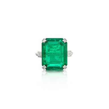 View full screen - View 1 of Lot 57. Emerald and Diamond Ring.