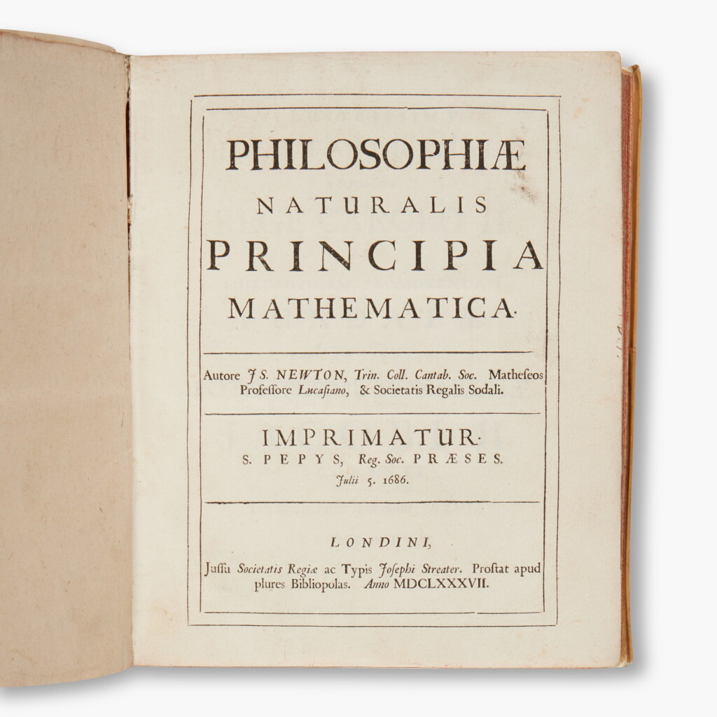 View full screen - View 1 of Lot 94. Newton, Isaac, Sir | Philosophiae naturalis principia mathematica, London, 1687, first edition, contemporary vellum.