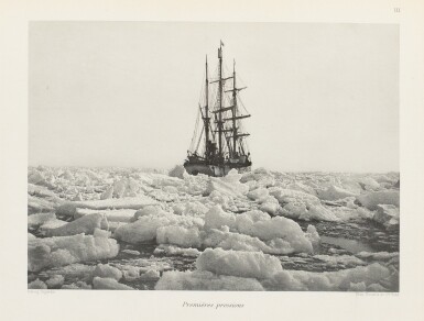 View full screen - View 1 of Lot 189. DUC D'ORLEANS. La Revanche de la banquise... Paris, 1909. In-4. Maroquin bleu aux armes de France..