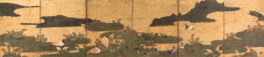 View full screen - View 1 of Lot 180. PARAVENT À SIX FEUILLES JAPON, XVIIE SIÈCLE | A six-panel screen, Japan, 17th century.