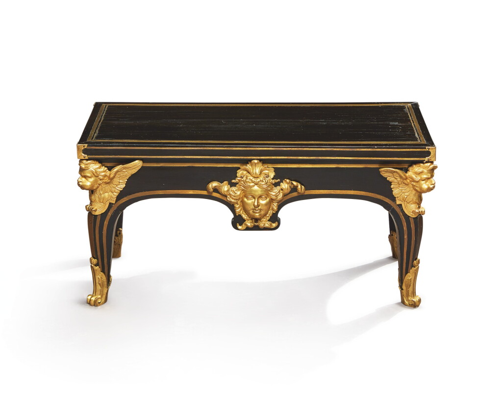 View full screen - View 1 of Lot 124. A LOUIS XVI GILT BRONZE-MOUNTED AND BRASS INLAID EBONY STAND, CIRCA 1780.