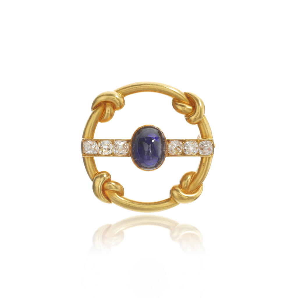 View full screen - View 1 of Lot 1113. An imperial Fabergé diamond and sapphire brooch, St Petersburg or Moscow, circa 1909.