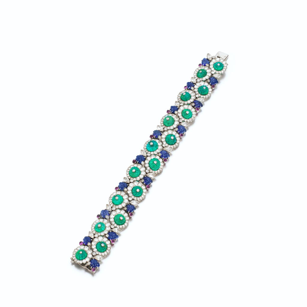 View full screen - View 1 of Lot 586. Attractive gem set and diamond bracelet, 1930s.
