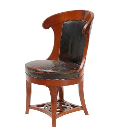 View full screen - View 1 of Lot 13. A DIRECTOIRE CARVED MAHOGANY FAUTEUIL DE BUREAU, CIRCA 1795, FROM THE PARISIAN PALACE OF LUXEMBOURG.