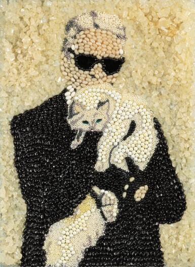 View full screen - View 1 of Lot 302. Karl Lagerfeld's and Choupette portrait | Zeitgenössisches Porträt von Karl Lagerfeld und Choupette.
