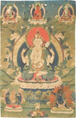 A Thangka Depicting Sadakshari Lokeshvara, Tibeto-Chinese, 18th Century