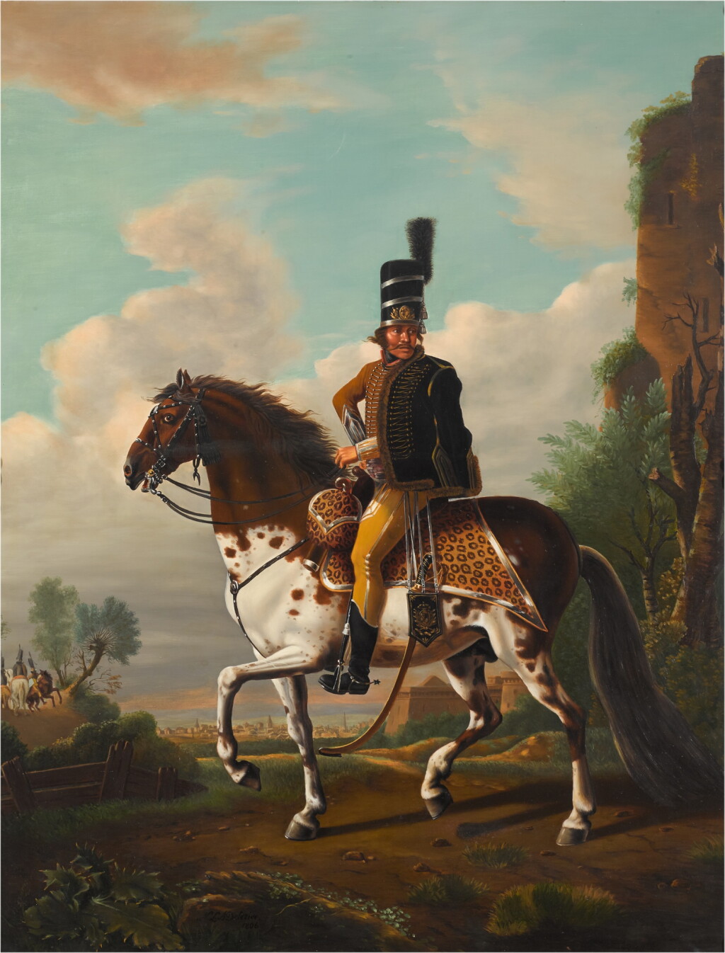 View full screen - View 1 of Lot 253. Portrait of a hussar on horseback.