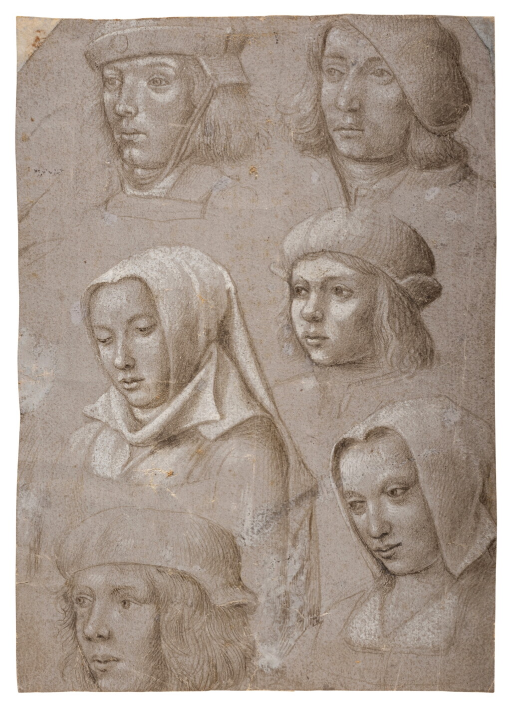 View full screen - View 1 of Lot 10. Recto: Six Head Studies; verso: Studies of Farm Buildings.