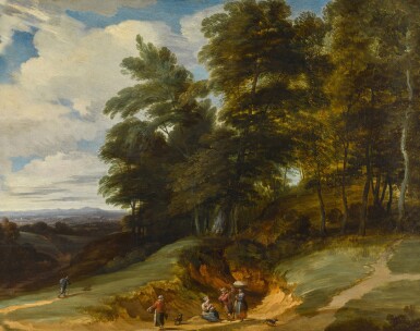View full screen - View 1 of Lot 125. A wooded landscape with peasants resting.