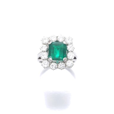 View full screen - View 1 of Lot 491. EMERALD AND DIAMOND RING.