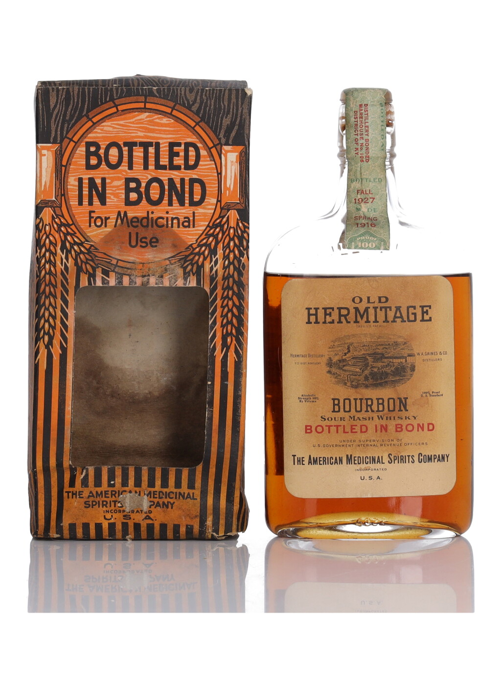 View full screen - View 1 of Lot 253. Old Hermitage Bourbon Bottled in Bond 100 Proof 1916 (1 Pint).