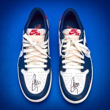 View full screen - View 1 of Lot 62. Stephen Curry 2025-2026 Worn Dual-Signed Nike Air Jordan 1 Low ‘Howard University’ .
