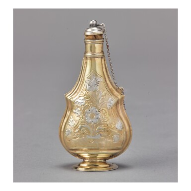 View full screen - View 1 of Lot 91. A GERMAN PARCEL-GILT SILVER FLASK, MAKER'S MARK G ?, AUGSBURG, 1763-5.