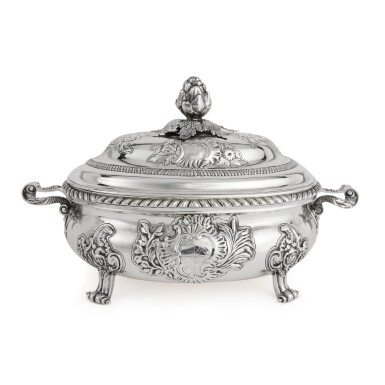 View full screen - View 1 of Lot 15. A George II Silver Soup Tureen and Cover, Eliza Godfrey, London, 1752.